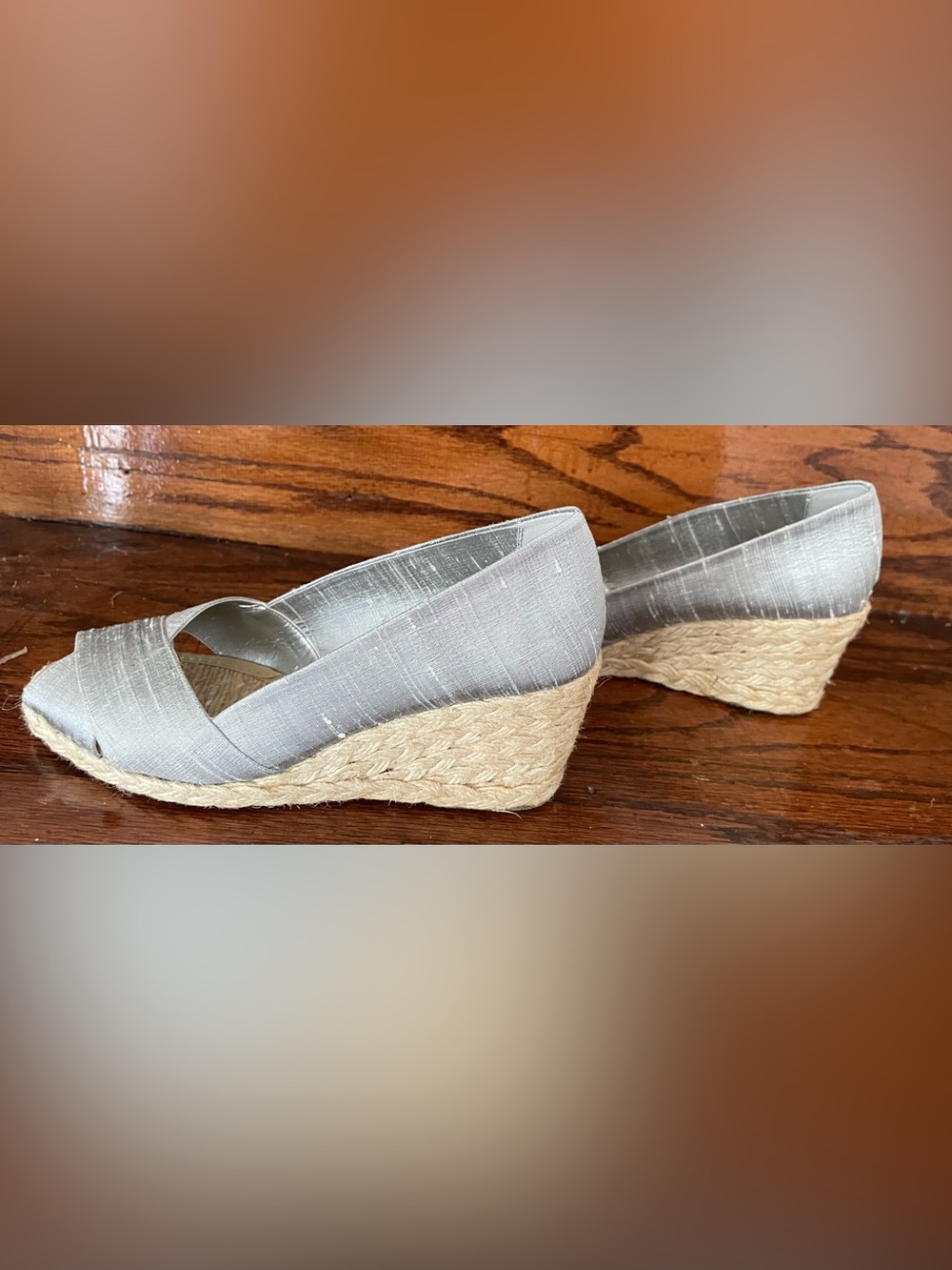 Lauren Ralph Lauren Cecilia Espadrille Wedge Sandals Silver Linen Women’s 6.5 - Picture 4 of 7